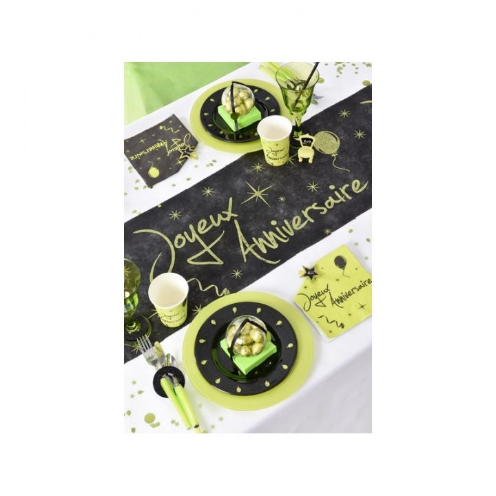 Chemin De Table Jetable Noir "Joyeux Anniversaire" Coloré destiné Chemin De Table Joyeux Anniversaire
