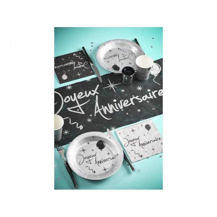 Chemin De Table Jetable Noir "Joyeux Anniversaire" Coloré tout Chemin De Table Joyeux Anniversaire