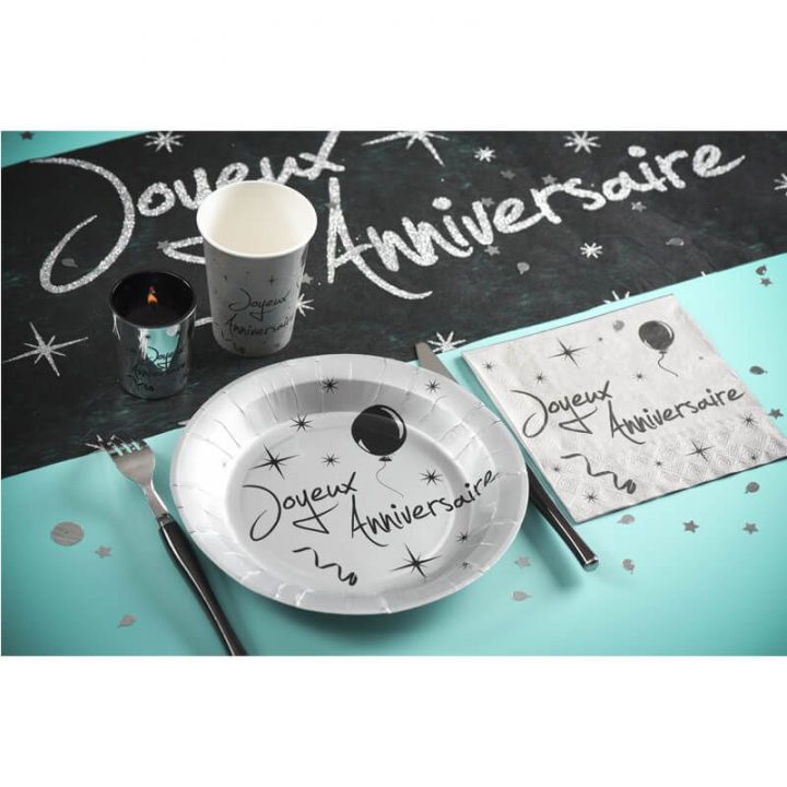 Chemin De Table Joyeux Anniversaire – Argenté Pailleté serapportantà Chemin De Table Pailleté