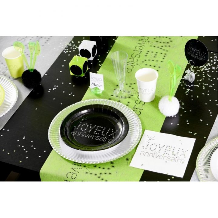 Chemin De Table Joyeux Anniversaire Vert Anis Intissé 5 M serapportantà Chemin De Table Joyeux Anniversaire