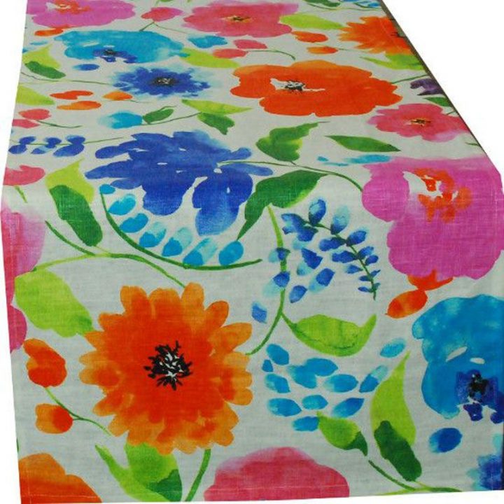 Chemin De Table Lin Blanc Aquarelle Fleurs – Linge De intérieur Chemin De Table Fleur