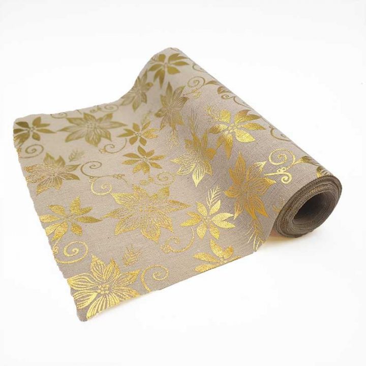 Chemin De Table Lin Fleur Or dedans Chemin De Table Lin Mariage