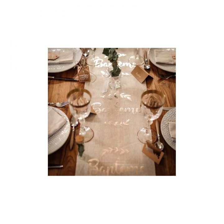 Chemin De Table Lin Naturel – Decoration Baptême pour Chemin De Table Bapteme