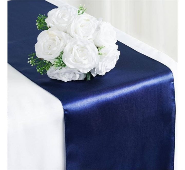 Chemin De Table Mariage Satin Bleu Marine – Les Couleurs dedans Chemin De Table Bleu Canard