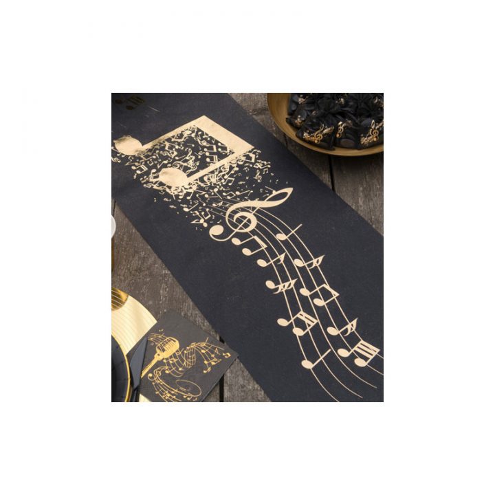 Chemin De Table Musique Tissu Non Tissé Noir Et Or serapportantà Chemin De Table Musique