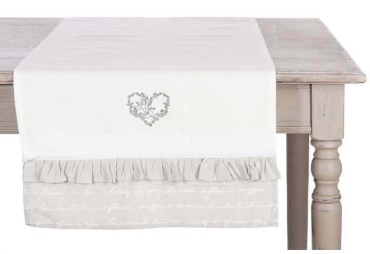 Chemin De Table Romantique Meridia Coton Blanc Et Gris destiné Chemin De Table Scandinave