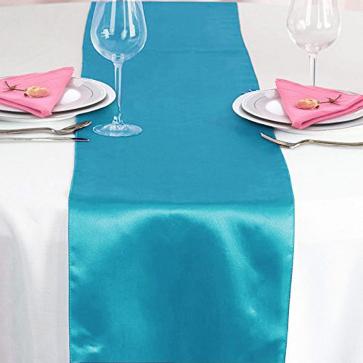 Chemin De Table Satin Turquoise, Décoration De Table concernant Chemin De Table Bleu Clair