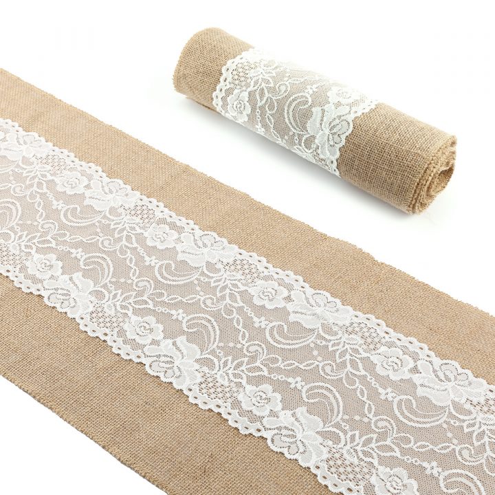 Chemin De Table Toile De Jute + Dentelle 275X30Cm Rustique avec Chemin De Table Toile De Jute 10M