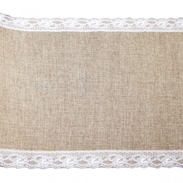 Chemin De Table Toile De Jute Dentelle Blanche 5M concernant Chemin De Table En Toile De Jute