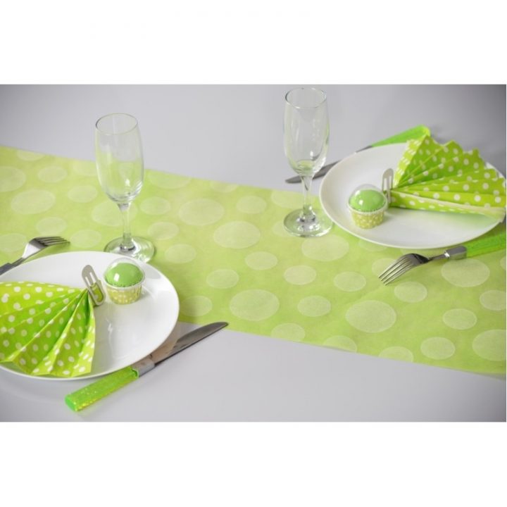 Chemin De Table Vert Anis À Pois Intissé Achat Chemin De destiné Chemin De Table Vert Anis