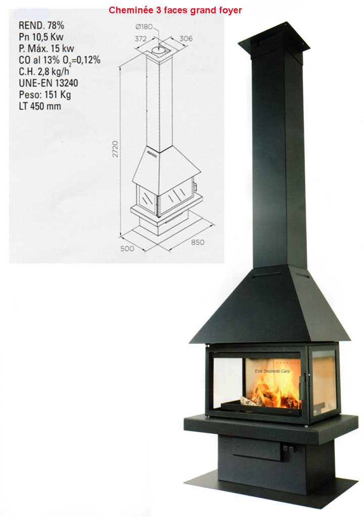 Cheminée 3 Faces Un Vrai Appareil De Chauffage Au Bois À pour Cheminée 3 Faces