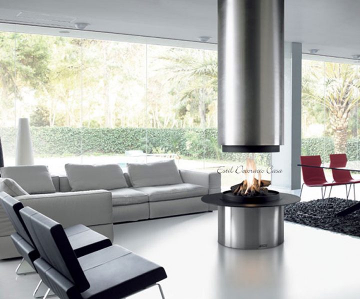 Cheminée À Gaz 77 Centrale De Forme Ronde Avec Un Design pour Cheminée Centrale Prix