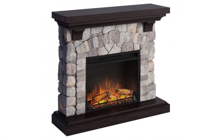 Cheminée À Poser Électrique Style Ancien Pierres Grises concernant Cheminée Électrique À Poser