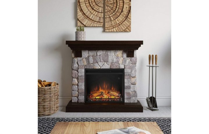 Cheminée À Poser Électrique Style Ancien Pierres Grises destiné Cheminée Électrique À Poser