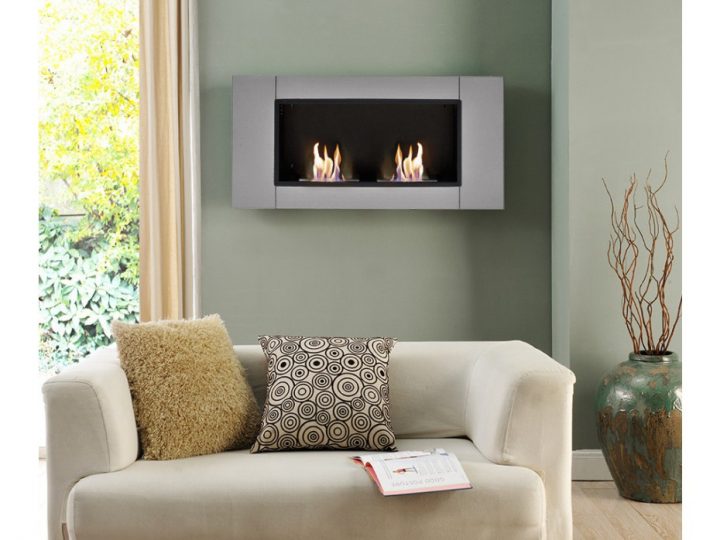 Cheminée Bioéthanol Murale Saphira – Double Foyer – Argent pour Cheminée Double Foyer