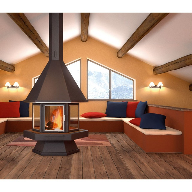 Cheminée Centrale À Foyer Fermé Montana 16 Kw Ch55 Inox concernant Cheminée Centrale Prix