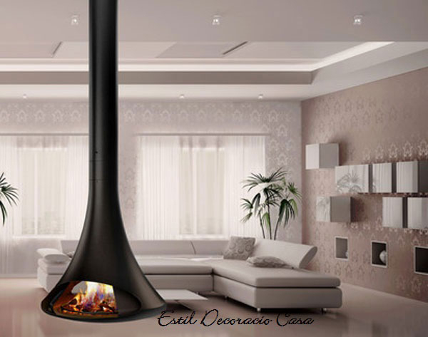 Cheminée Centrale Suspendue Avec Un Double Foyer Ouvert pour Cheminée Centrale Pas Cher