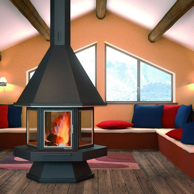 Cheminée Ch55 Centrale Avec Base Et Foyer Acier Focgrup dedans Cheminée Centrale Prix