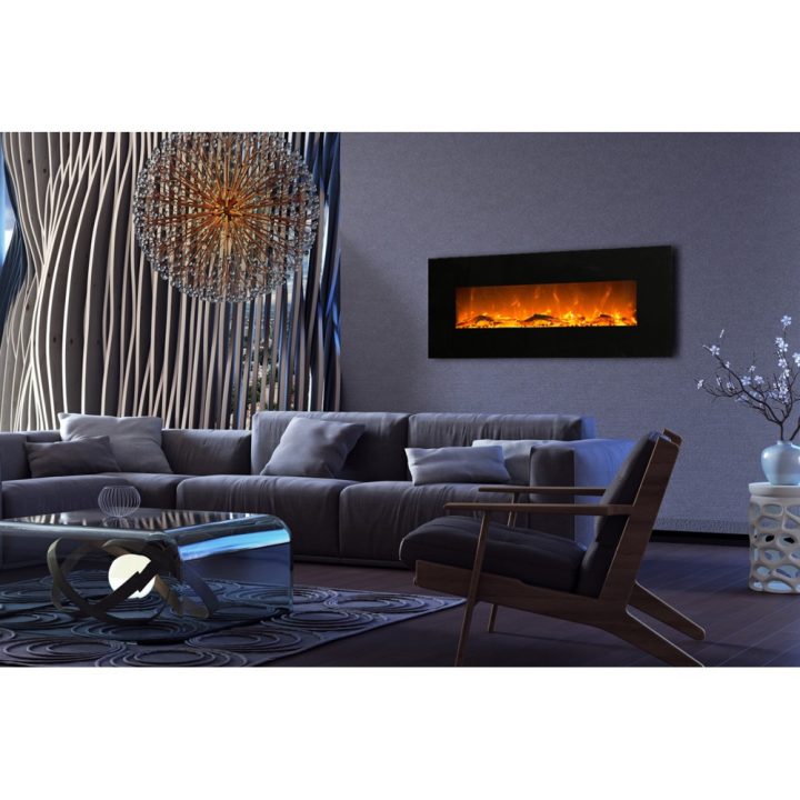 Cheminée Électrique 128 Cm Design Avec Facade Noire Kamin dedans Cheminée Electrique But