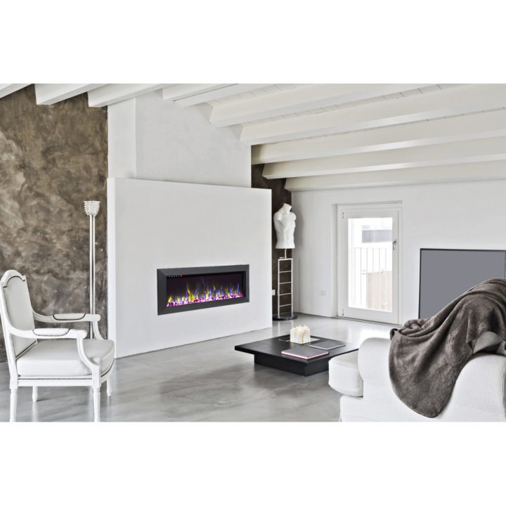 Cheminée Électrique Encastrable Façade Métal Noir Munich destiné Cheminée Electrique But