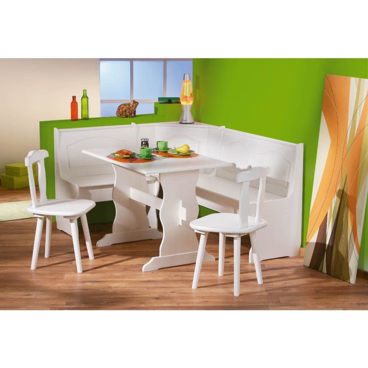 Coin Repas D’angle Pin Massif Blanc – Comforium encequiconcerne Banc De Salle À Manger