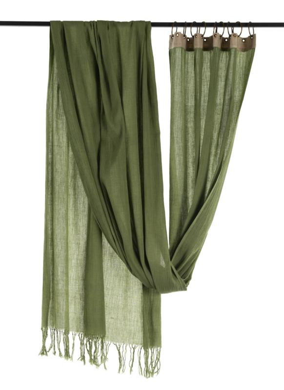 Crepon Voilage En Coton – Vert concernant Rideau Kaki