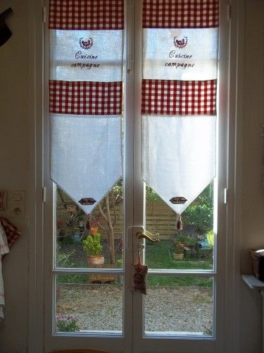 Cuisine Vichy Rouge Broderie Lin | Curtains Diy | Shades serapportantà Rideau Vitrage Porte Fenetre