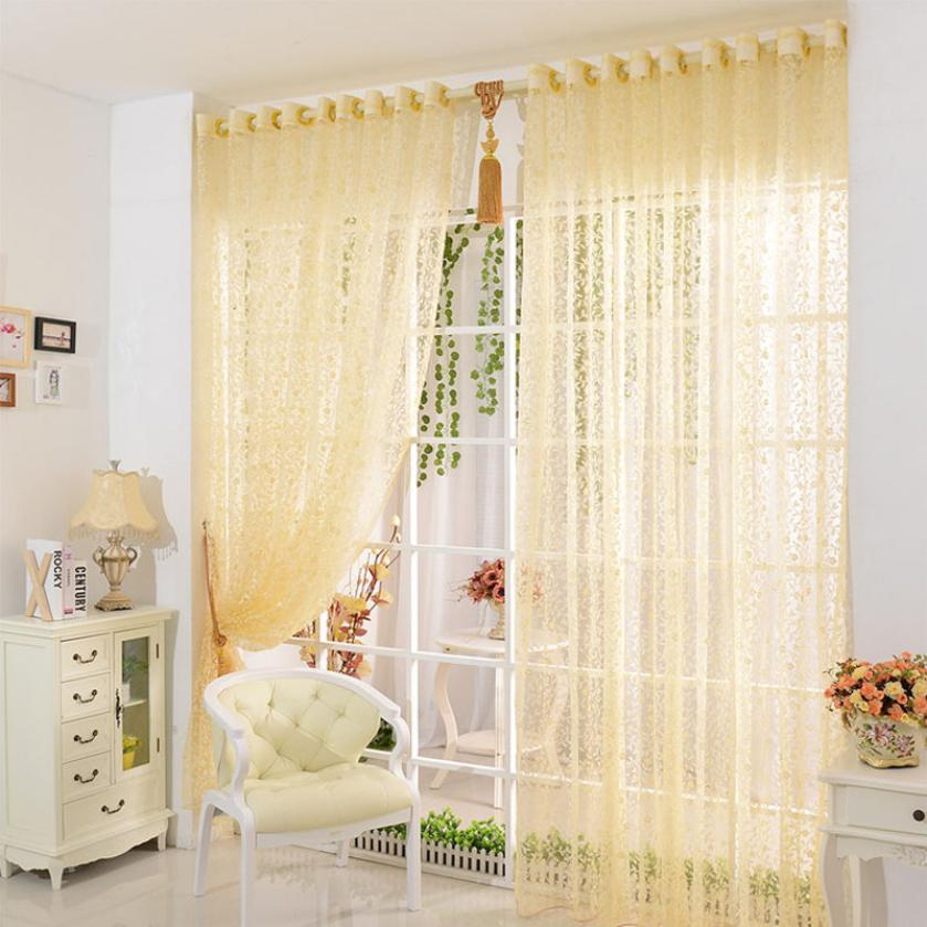 Curtains Print Flower Voile Door Curtains Living Room destiné Wish Rideau
