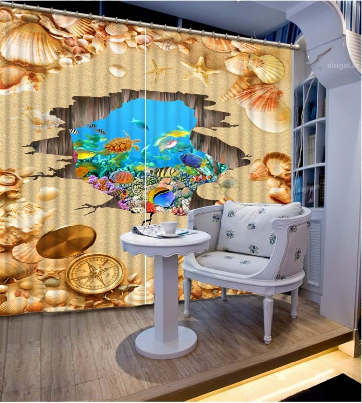 Custom 3D Photo Curtains Shell Beach 3D Curtains For destiné Rideaux 3 Metres