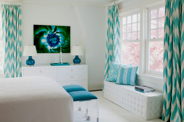 Потрясающая Спальня В Бирюзовых Тонах. 40+ Фото pour Rideaux Occultants Turquoise