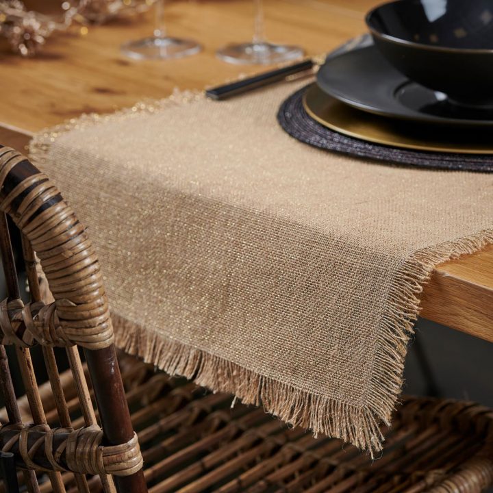 Dazzling Chemin De Table Doré, Naturel Larg. 40 X Long. 140 Cm intérieur Chemin De Table Doré