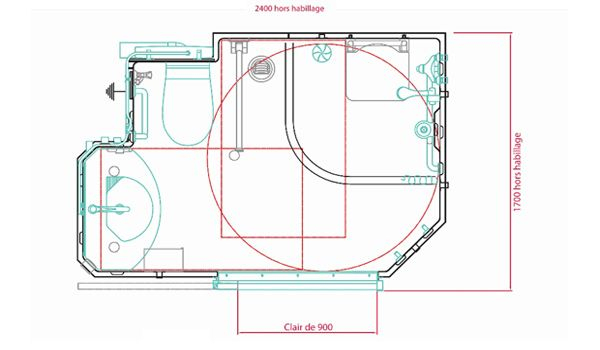 Dimensions Et Plan De La Salle D'Eau Préfabriquée à Dimension Toilette Handicapé