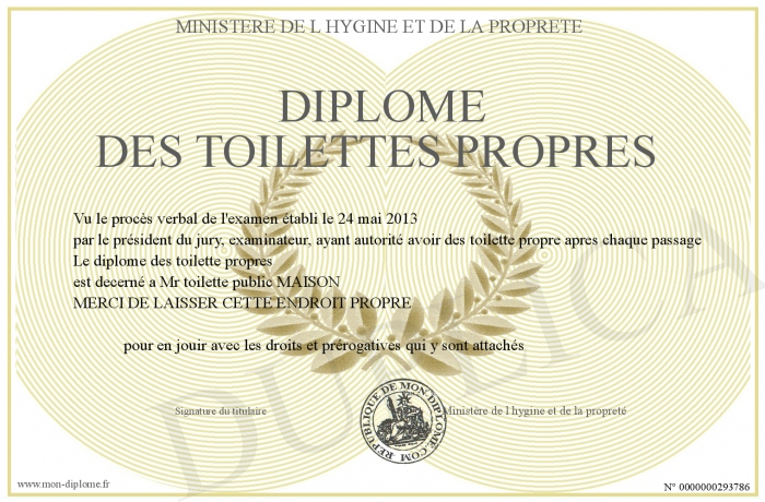 Diplome-Des-Toilettes-Propres destiné Affiche Toilettes Propres