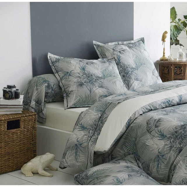 Drap Plat "Feuillage Tropical" Bleu/Vert Tradilinge | La pour Rideaux Feuillage Tropical