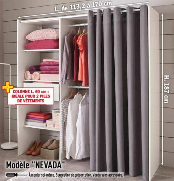 Dressing Tout-En-Un Blanc Avec Rideau (H. 187 Cm serapportantà Rideau Hauteur 180