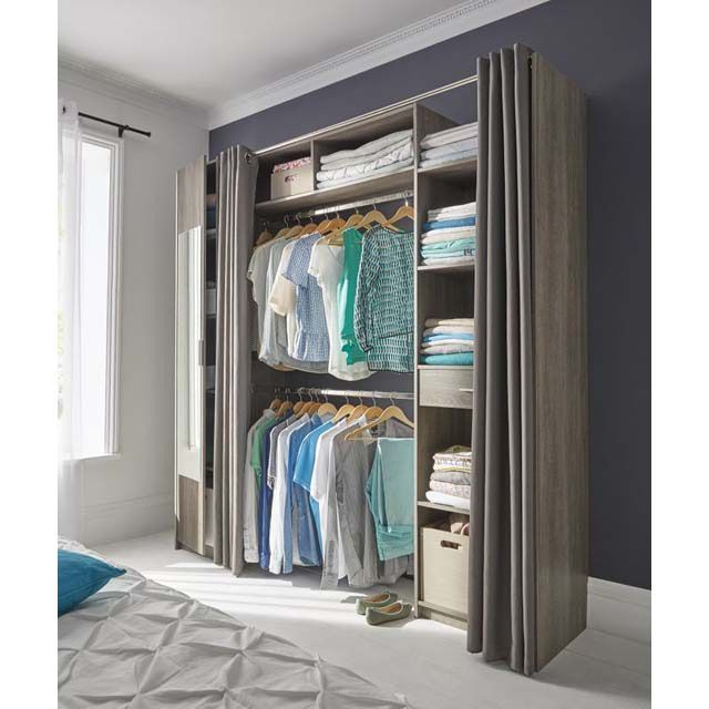 Dressing Tout-En-Un Extensible Avec Rideaux Et Miroir encequiconcerne Rideau De Porte Castorama