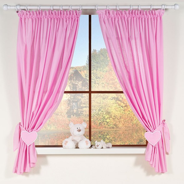 ᐅ Rideau Chambre Bébé Rose Avec Embrasse Cœur • Jurassien destiné Rideau Occultant Chambre Fille