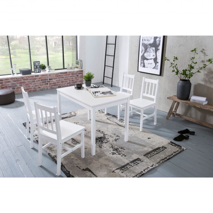 Ensemble 5 Pièces Table À Manger Et 4 Chaises En Bois Pin dedans Ensemble Table Et Chaises Salle À Manger