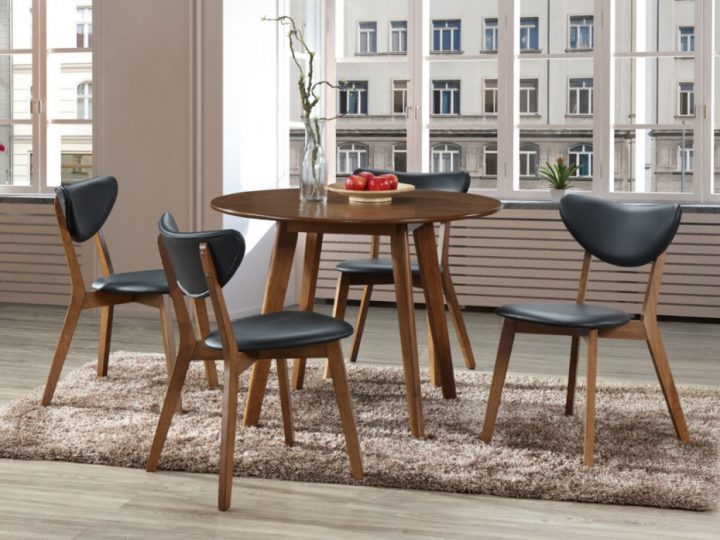 Ensemble Table + 4 Chaises Lisette – Hévéa & Simili Noir serapportantà Ensemble Table Et Chaise Salle À Manger