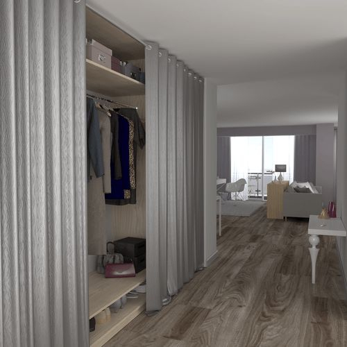 Entrée Avec Grand Placard Fermé Par Des Rideaux intérieur Rideaux De Porte D Entrée