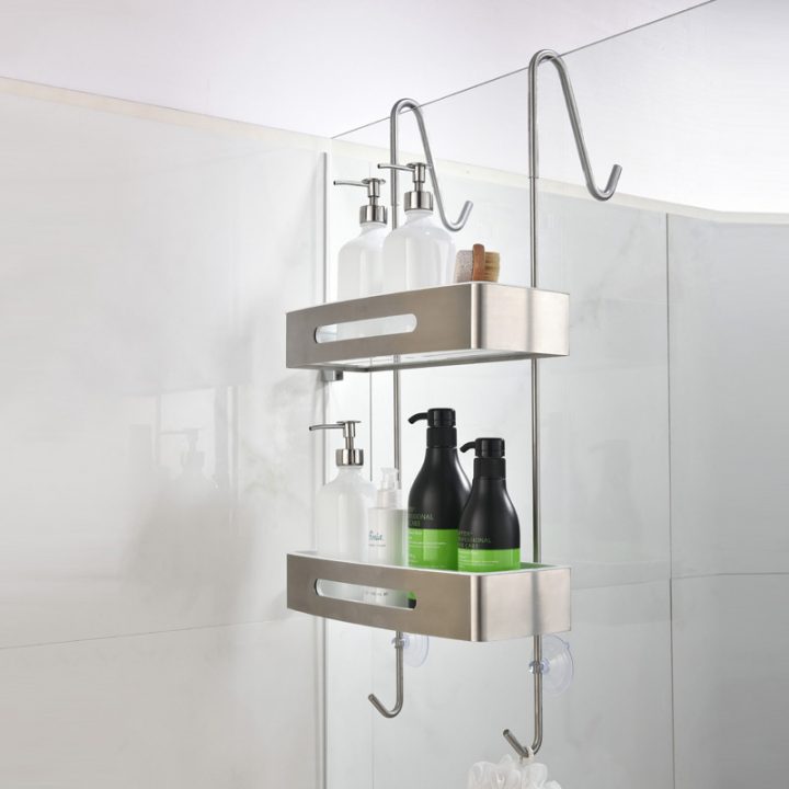 Étagère Double Pour Paroi De Douche, Inox Brossé, Steel à Porte Savon Pour Colonne De Douche Étagère Double Pour Paroi De Douche, Inox Brossé, Steel à Porte Savon Pour Colonne De Douche