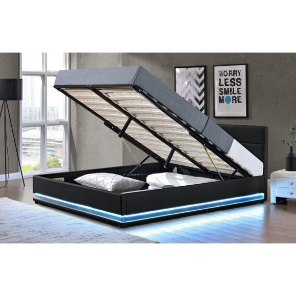 Fournier Decoration – Jupiter Lit Coffre Pu Noir A Led intérieur Rideau Lumineux Led Pas Cher