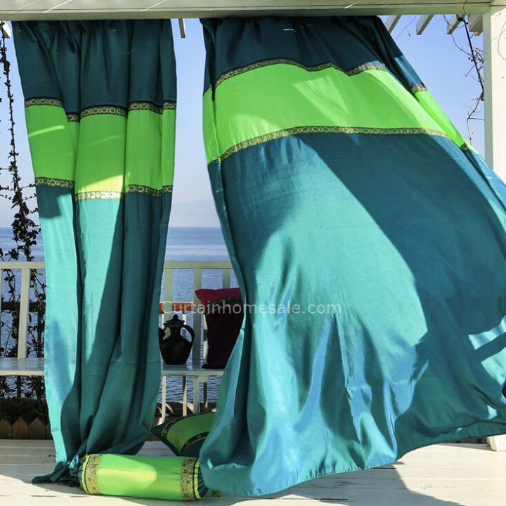 Fresh Green Et Turquoise Taffetas Style Indien Rideau Moderne à Rideau Indien