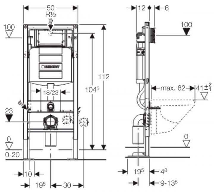 Geberit – Bâti-Support Autoportant Duofix Plus Up320 H tout Dimension Toilette Suspendu