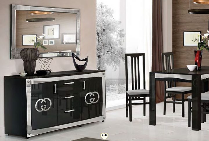 Goccia Laque Noir Et Argent Sejour Salle A Manger Design encequiconcerne Miroir Salle A Manger