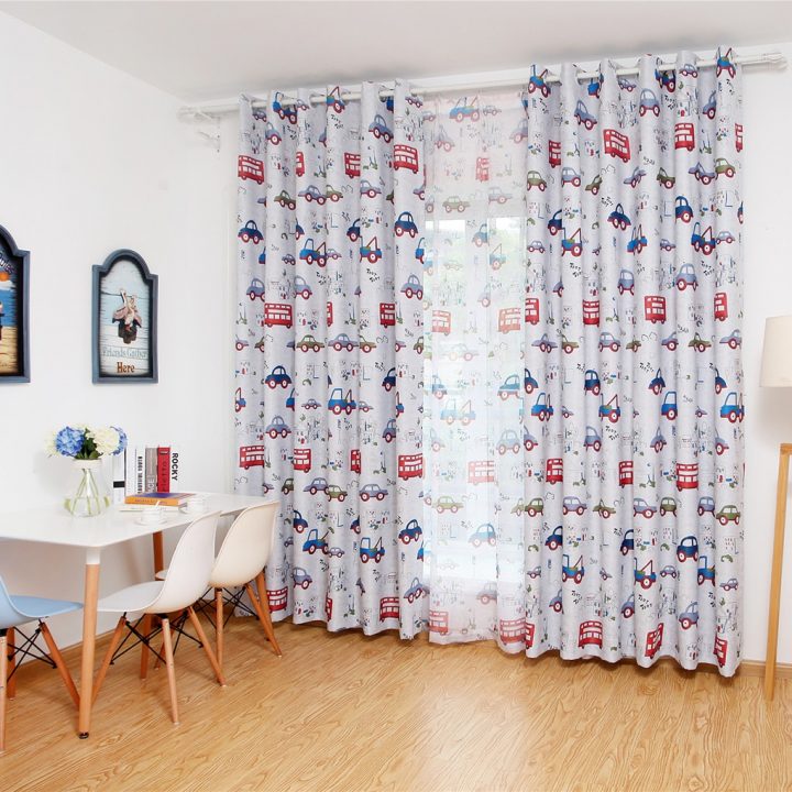 High Quality Hot Sales Cartoon Car Printed Window Curtain avec Rideau Enfant Garcon