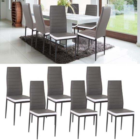 Idmarket – Lot De 6 Chaises Romane Grises Bandeau Blanc serapportantà Lot De 6 Chaises Salle À Manger