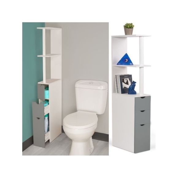 Idmarket – Meuble Wc Étagère Bois Blanc Et Gris Gain De concernant Meuble Mural Toilette