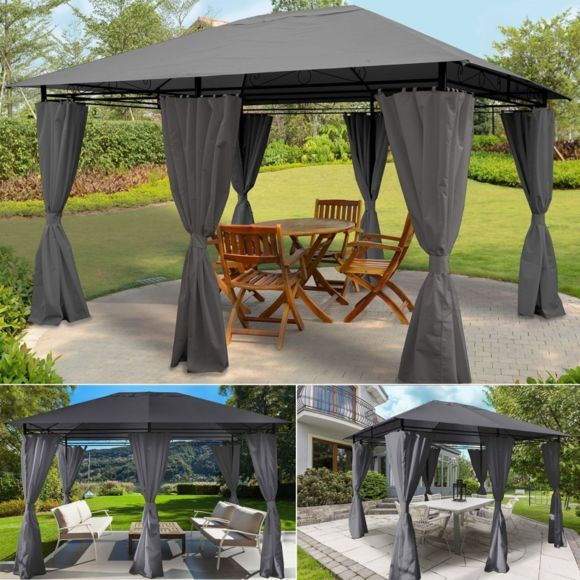 Idmarket – Tonnelle De Jardin Gloria Rideaux Gris 3X4X2,58 serapportantà Rideaux Pour Tonnelle