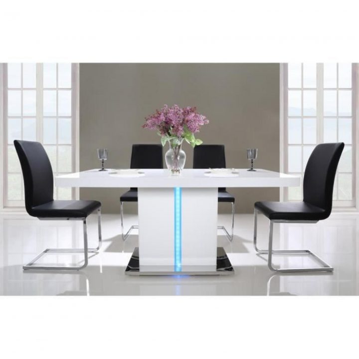 Laser Table À Manger 160Cm Laqué Blanc Brillant Avec Led encequiconcerne Table Salle À Manger Pas Cher